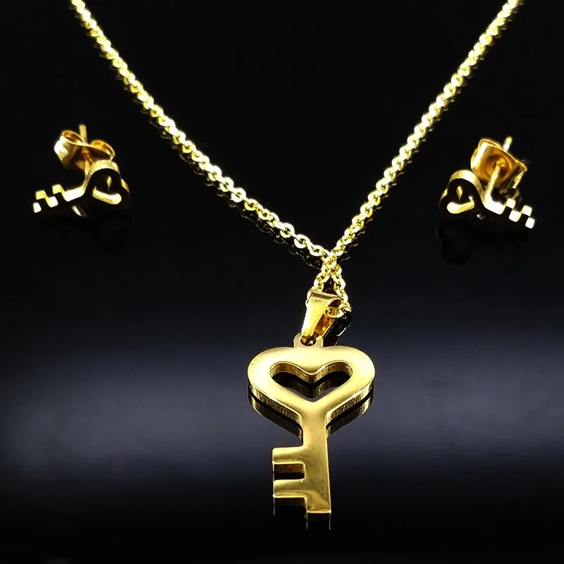 2020 набор украшений для женщин из нержавеющей стали с надписью Love Key модные серьги