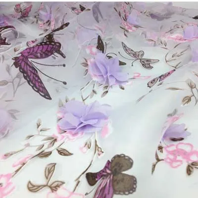 1 Purple Butterfly Одежда швейная органза ткань для платья, Африканский шифон цветок занавес ткани, кружева вышитые Diy Бабочка ткань, ширина 130 см - Цвет: 1 Purple Butterfly