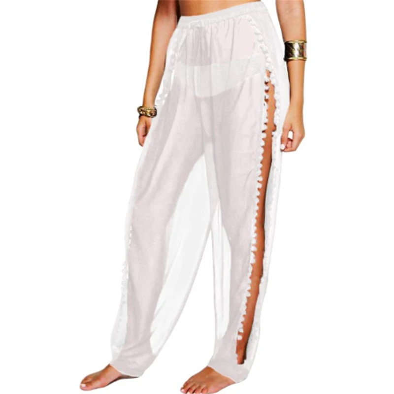 Сексуальные женские пляжные накидки сетчатые прозрачные широкие брюки