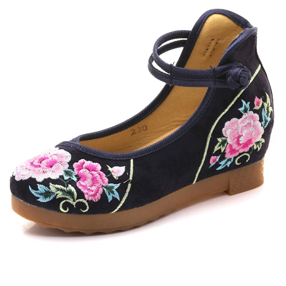 Женская обувь в китайском стиле из флока и хлопка с цветочной вышивкой на плоской