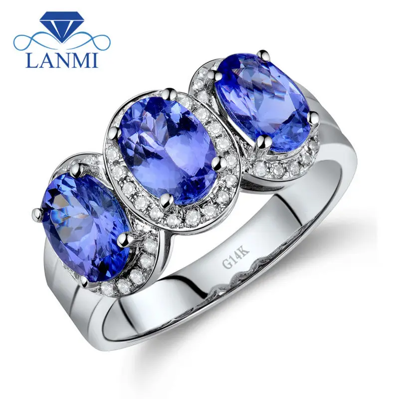 Циркониевое кольцо белое золото 3 камня в 14 КТ|natural tanzanite|tanzanite white goldgold natural |