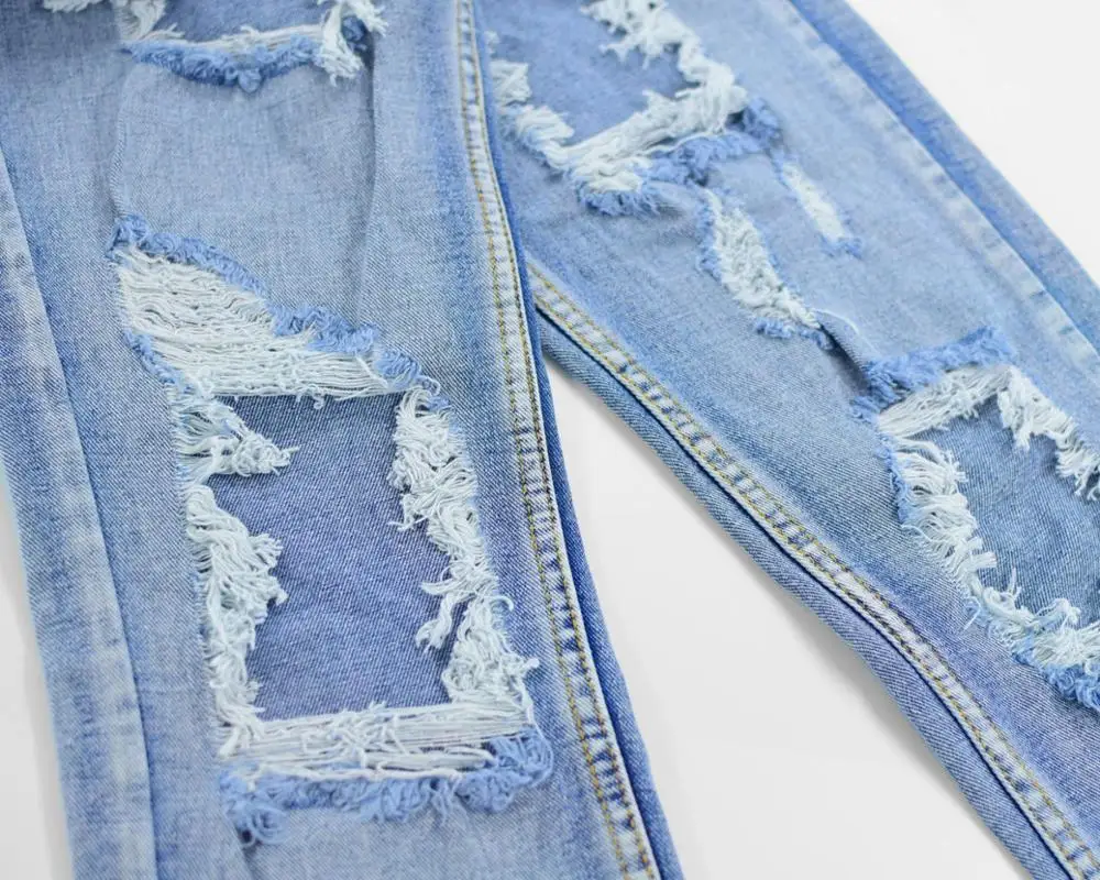 

2019 New Womens High Waist Jeans Loose Slim Washed Denim Fashion Irregular Hole Long Trousers Female Trendy Denim Pants D309