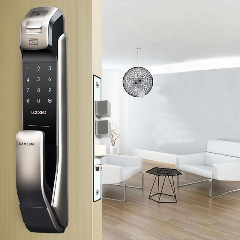 Английская версия большой врезной SAMSUNG SHP-DP728 без ключа BlueTooth отпечаток пальца толчок цифровой дверной замок серебряный цвет