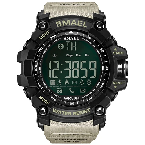Khaki Мужские Цифровые спортивные мужские часы Smael бренд Kahki стиль Bluetooth ссылка светодиодный наручные часы для мужчин s Хронограф Авто Дата 1617B - Цвет: Khaki