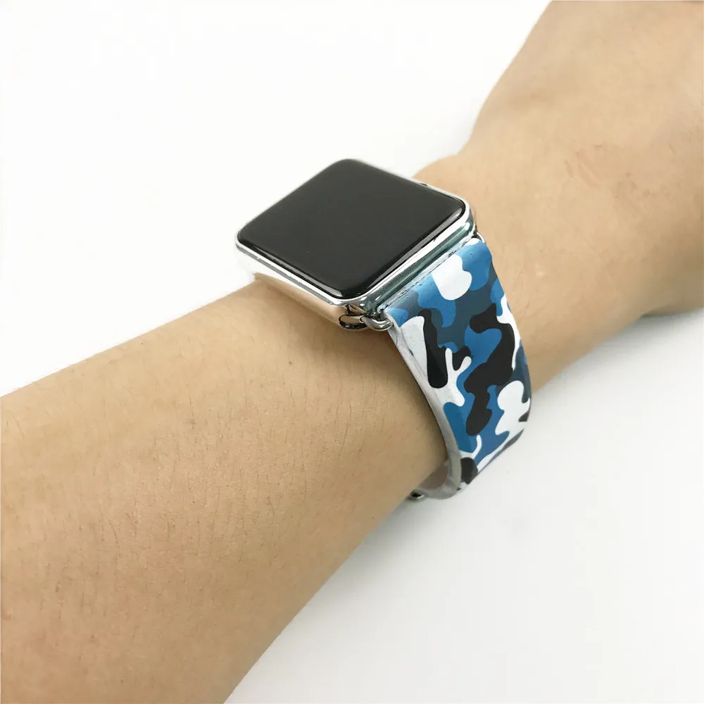 Камуфляжный ремешок для Apple Watch 38 мм 42 мм 44 мм 40 мм силиконовый кожаный браслет для iWatch серии 5 4 3 2 1 Аксессуары