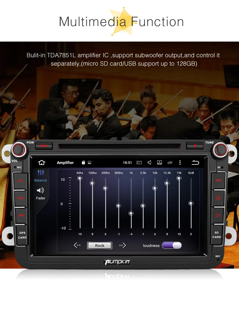 Тыква 2 Din " Android 8,0 Qcta-core 4G+ 32G автомобильный стерео dvd-плеер gps навигация для Volkswagen/Golf/Skoda Wifi FM Rds радио
