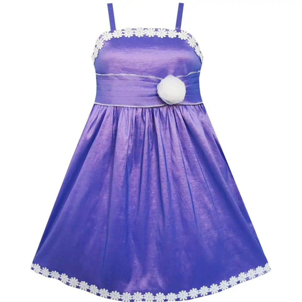 

Sunny Fashion платья для девочек Пурпурный Shinning танк Белый Цветок Подстриженные Вечеринка Дети 2020 Лето Принцесса Свадьба Платья Детская одежда 4-8