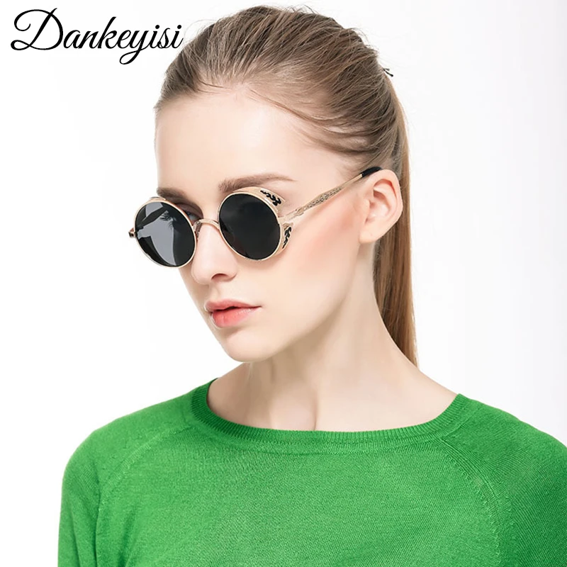 

DANKEYISI Metal Round Sunglasses Women Men Gothic Steampunk Sunglasses Female Male UV400 Mirror Sun Glasses 2017 Free Bag