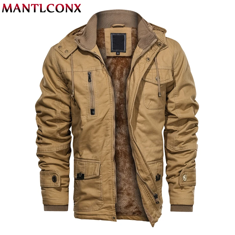 MANTLCONX, Толстая Теплая мужская парка, зимняя флисовая куртка с несколькими карманами, повседневная тактическая армейская куртка, Военная Мужская Утепленная куртка с капюшоном