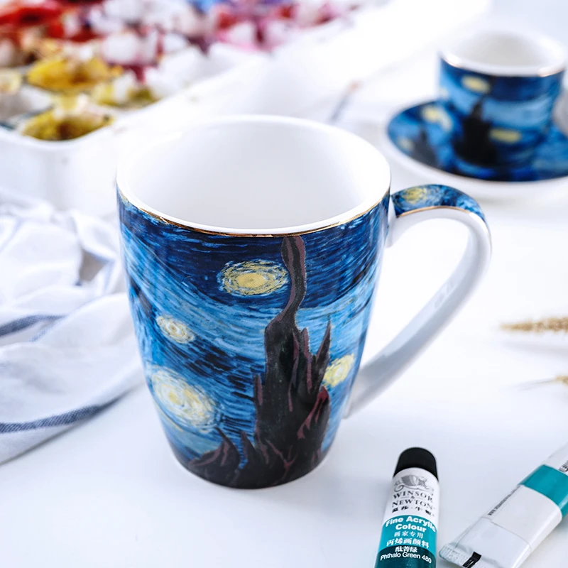 

Europe Van Gogh starry sky Coffee Cups and Saucers Famous Paintings Art Mugs Ceramic cappuccino cup pudding cup Latte tea cup