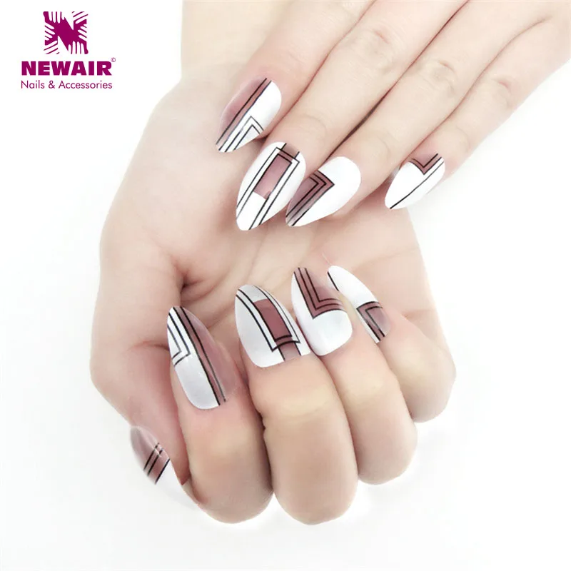 24 шт острые накладные ногти с дизайном полное покрытие белые советы нажмите на ABS