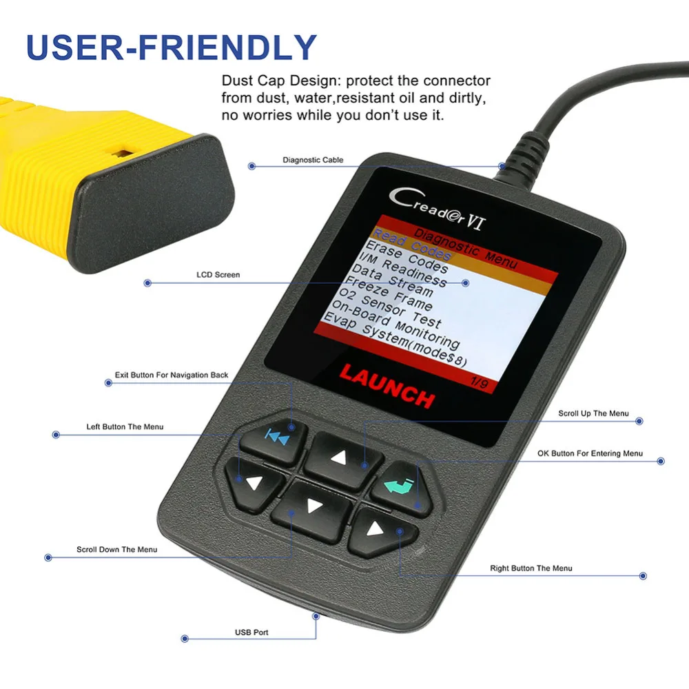 launch Creader VI OBDII код сканер Creader 6 код ошибки считыватель OBD 2 диагностический инструмент онлайн ic-инструмент Русский Испанский