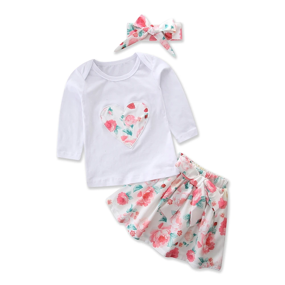 pudcoco Newest Arrivals Hot Infant Newborn Toddler Adorable Girl Heart Tops T-shirt Floral Dress Headband Clothes Outfit Set | Детская