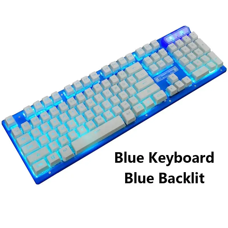 Blue Backlit Игровая клавиатура с цветной подсветкой для ноутбука, компьютера, ПК, настольного компьютера, мультимедийная игровая клавиатура, 104 клавиш, USB Проводная - Цвет: Blue Backlit
