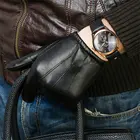 Перчатки мужские из натуральной кожи, Короткие Стильные теплые модные черные перчатки для вождения из овчины, WF1912, Осень-зима