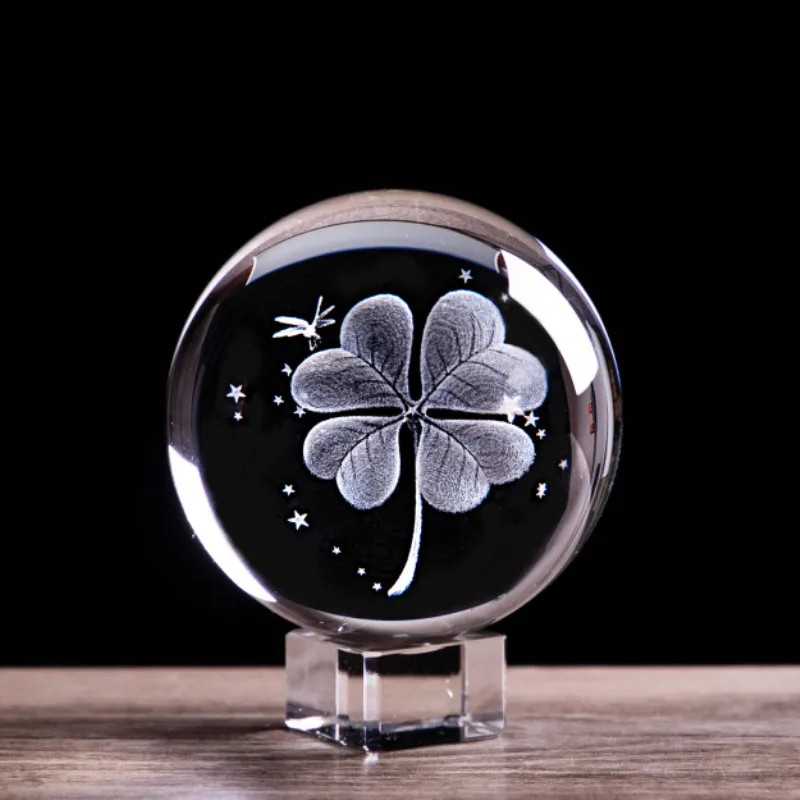 Lucky Four-Leaf Clover статуэтки 3D лазерной гравировкой завод статуя хрустальный стеклянный шар Best подарки для любимого жена мама друг свадьба - Цвет: Ball and Base