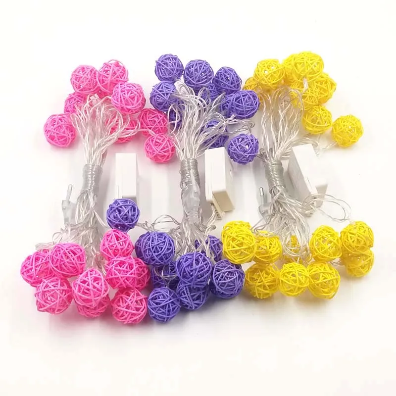 3cm 5M 20 Rattan Balls LED Christmas Outdoor String Lights Garland Fairy Holiday Guirlande Lumineuse Exterieur Luces