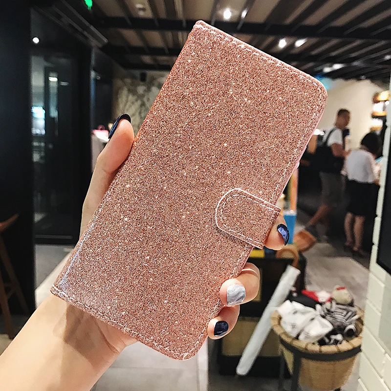 Роскошный блестящий кожаный чехол для iPhone X XR XS Max держатель карт кошелек мягкая