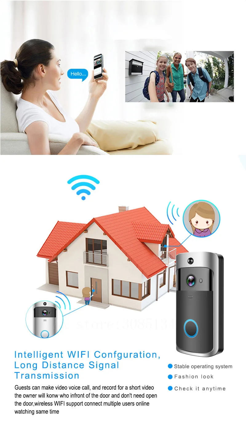 Умный IP видеодомофон Wi-Fi видео 720P кольцевой телефон дверной Звонок камера wifi дверной Звонок камера домашняя сигнализация беспроводная камера безопасности