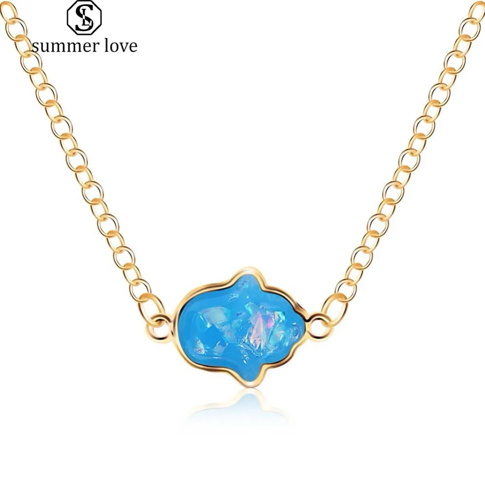 Цепочка женская с опалом, голубая, белая, черная, розовая, цепочка с подвеской из сплава