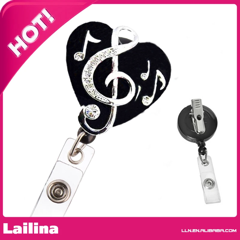 

Elegant Black Heart with Rhinestone Note Retractable Badge Holder ID Card Holder Reel with SWIVEL-BACK Alligator Clip