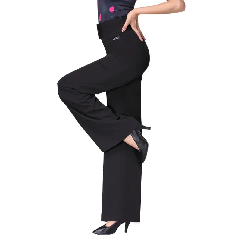 Spring Autumn Black High Waist Long Trousers Practice Clothes Broad Leg Loose Latin National Standard Dance Pants H671 | Тематическая