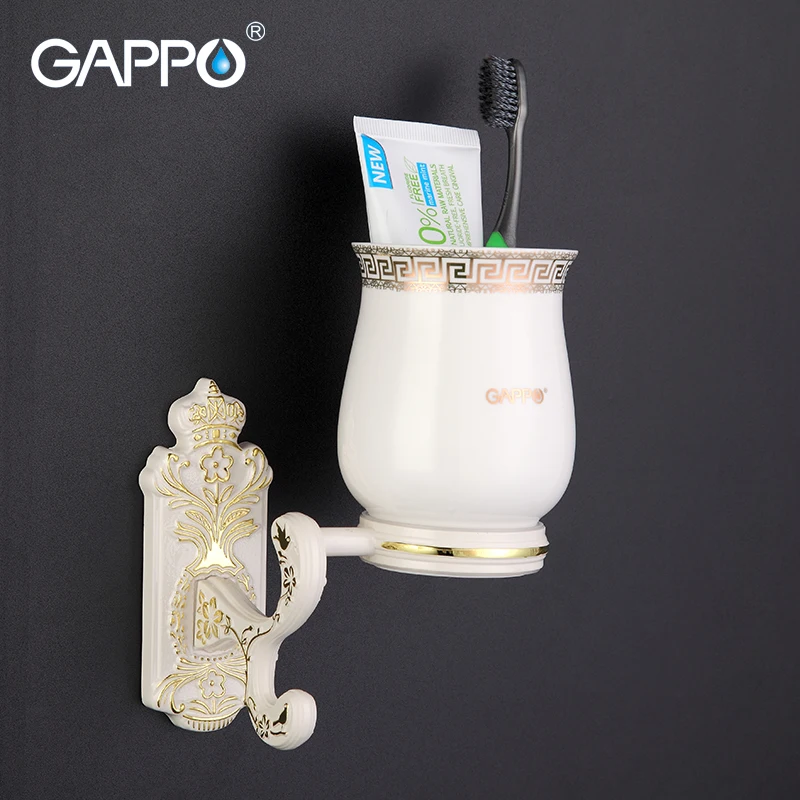 GAPPO 1 набор, держатель для чашки из цинкового сплава, Cetamic чашки, настенные аксессуары для ванной комнаты, одна зубная щетка, зубная чашка holderG3506