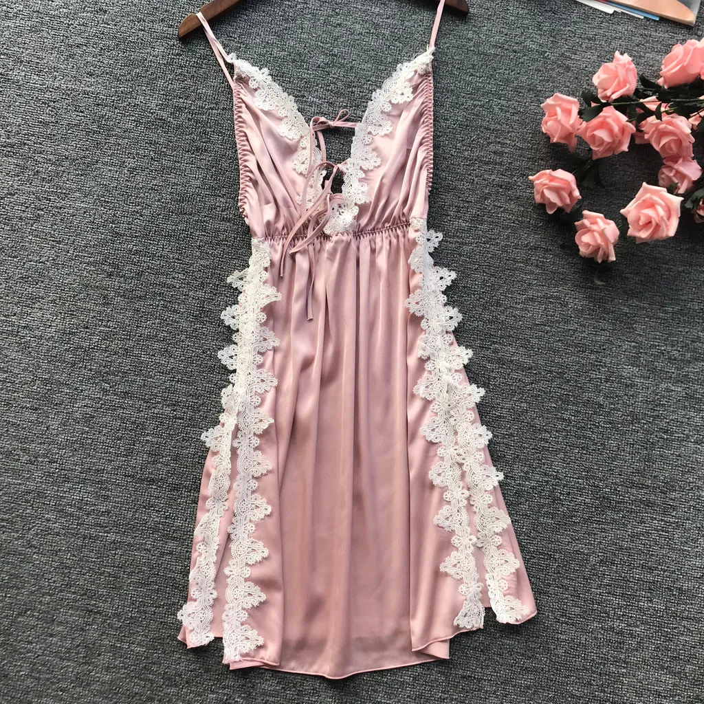 Женские атласные Белье для сна ночная рубашка сексуальный топ слинг seksi Баян