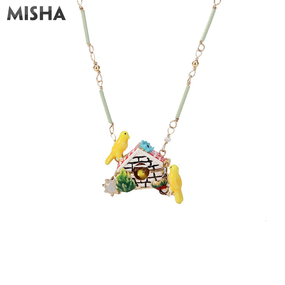 MISHA роскошное ожерелье s для женщин глянцевое покрытие для активности птиц Канарские кулон в виде домика ювелирные изделия имитация драгоценных камней ожерелье высокого качества 745