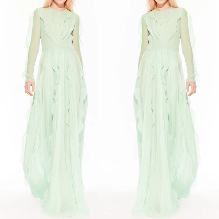 Vestidos de fiesta, высокое качество, женские вечерние платья, элегантное гофрированное длинное шифоновое платье с длинным рукавом, женское платье для подиума