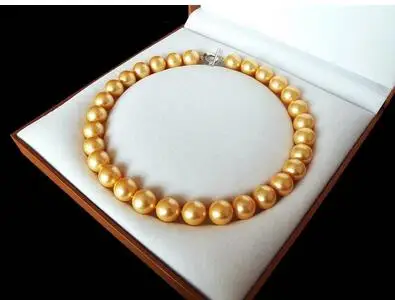 

Perfectly Rare Huge 12mm Genuine South Sea Golden Shell Pearl Necklace Heart Clasp 18'' Women Gift word 925 jewelry