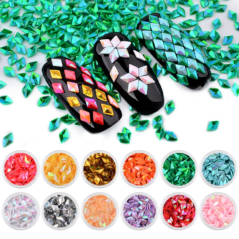 

12Pcs/Set Rhombus Paillette Nail Glitters 3d Dazzling Slice Flakes DIY Design Nail Art Sequins Decoration Fashion Accessories
