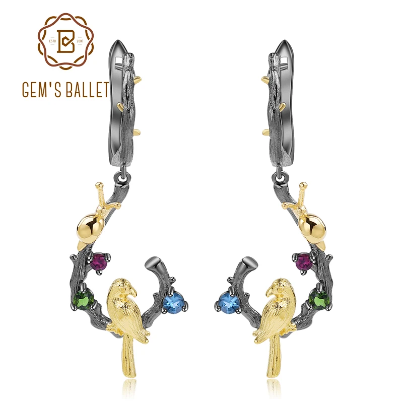 Женские серьги подвески GEM'S BALLET натуральный Швейцарский Голубой Топаз гранат
