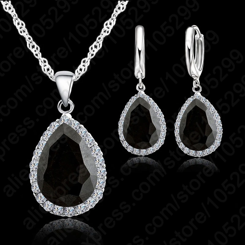Ожерелье и серьги кольца из серебра 925 пробы с кристаллами|jewelry set 925|set sterling silverwedding