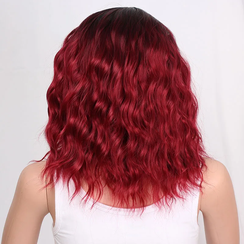 Doris beauty Ombre красный цвет синтетические короткие парики для женщин волна воды пушистые волосы черный оранжевый зеленый Косплей - Цвет: Красный