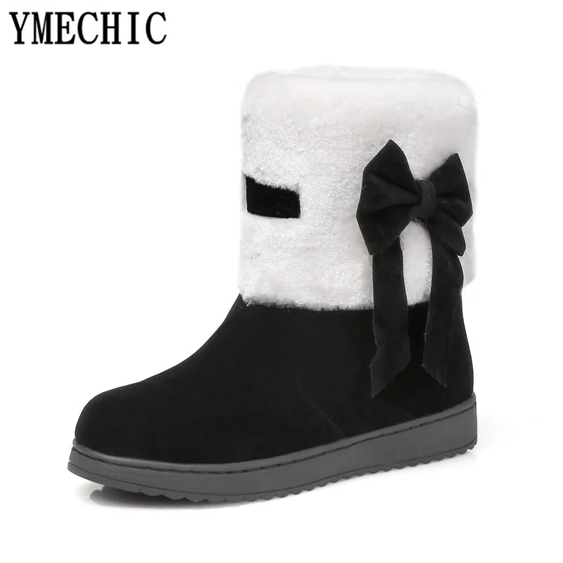 Женские ботинки YMECHIC с бантиком-бабочкой плюшевые на плоской подошве короткие