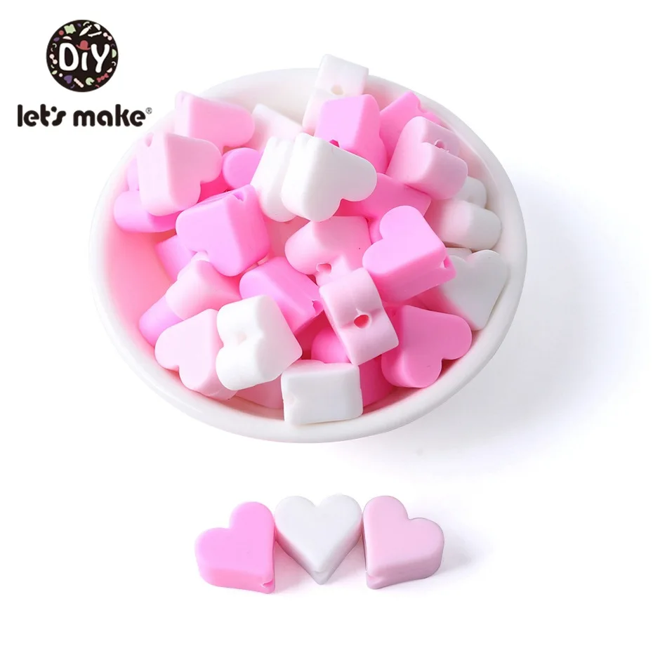 Pink Series Heart Давайте сделаем пищевой 20 шт силиконовый Прорезыватель для зубов из бусин мини-браслет сердце DIY Ювелирные изделия Детские Прорезыватели круглые бусины 12 мм Детские Прорезыватели - Цвет: Pink Series Heart
