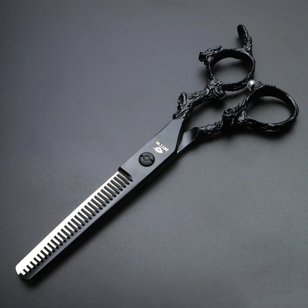 Black 6 inch Japan 440C hair scissors dragon type handle barber sharp cutting and thinning set | Красота и здоровье