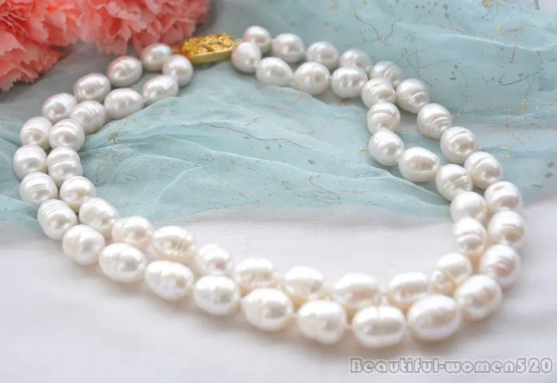 

Z5931 Huge 2strands 15mm white rice FRESHWATER CULTURED pearl necklace