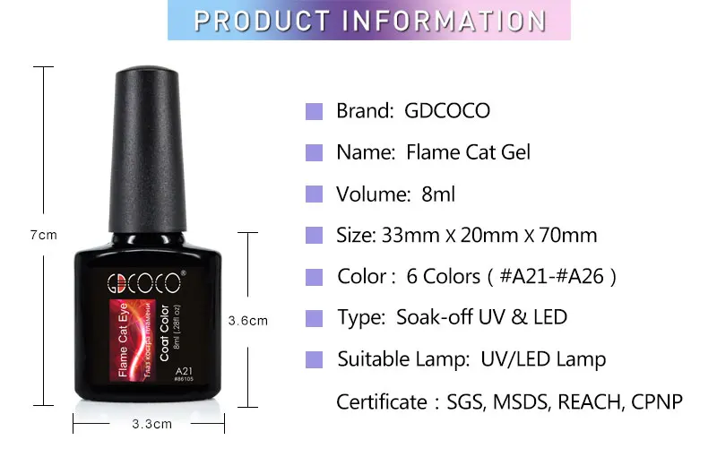 GDCOCO 3D Flame цветной &quotкошачий глаз&quot гель для ногтей с блестками лак отмачиваемый