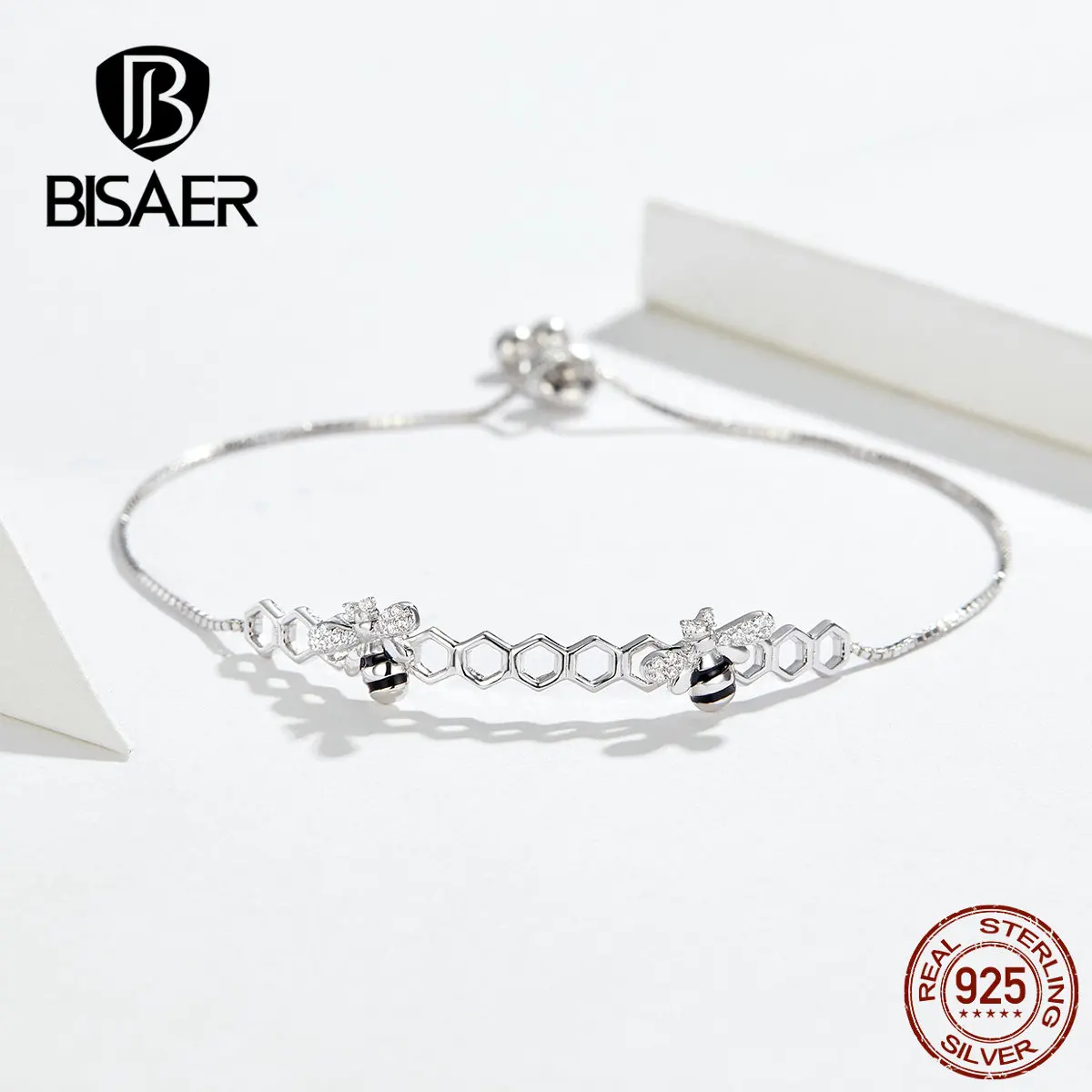 BISAER, пчела, серебряные браслеты, 925 пробы, пчела, любовь, соты, женские браслеты для женщин, Стерлинговое Серебро, ювелирное изделие ECB150