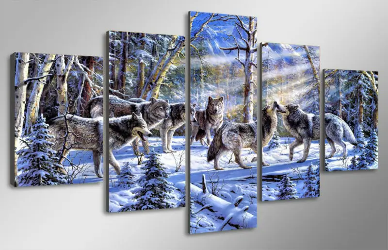 Lienzo pintura arte imperno pared en vivo marcos de decoración imagens modulares paisaje al óleo 5 панелей animales Lob | Дом и сад