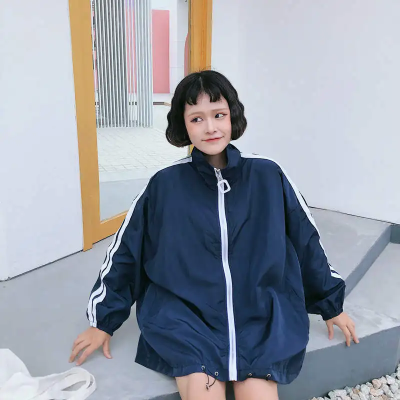 Neploe Harajuku куртка со стоячим воротником пальто в полоску с длинными рукавами 2019
