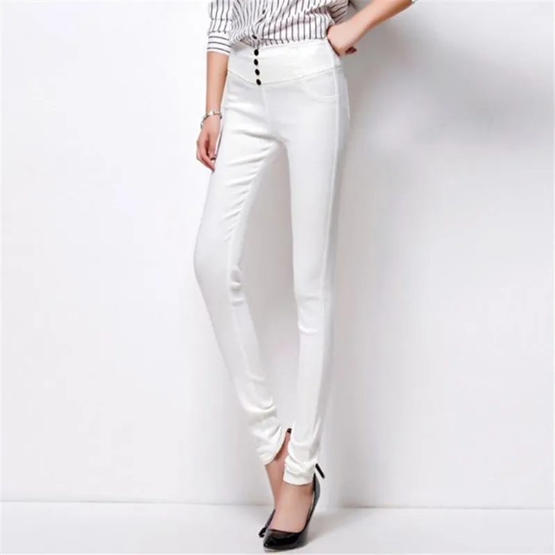 Модные осенние женские облегающие эластичные брюки-карандаш с высокой талией