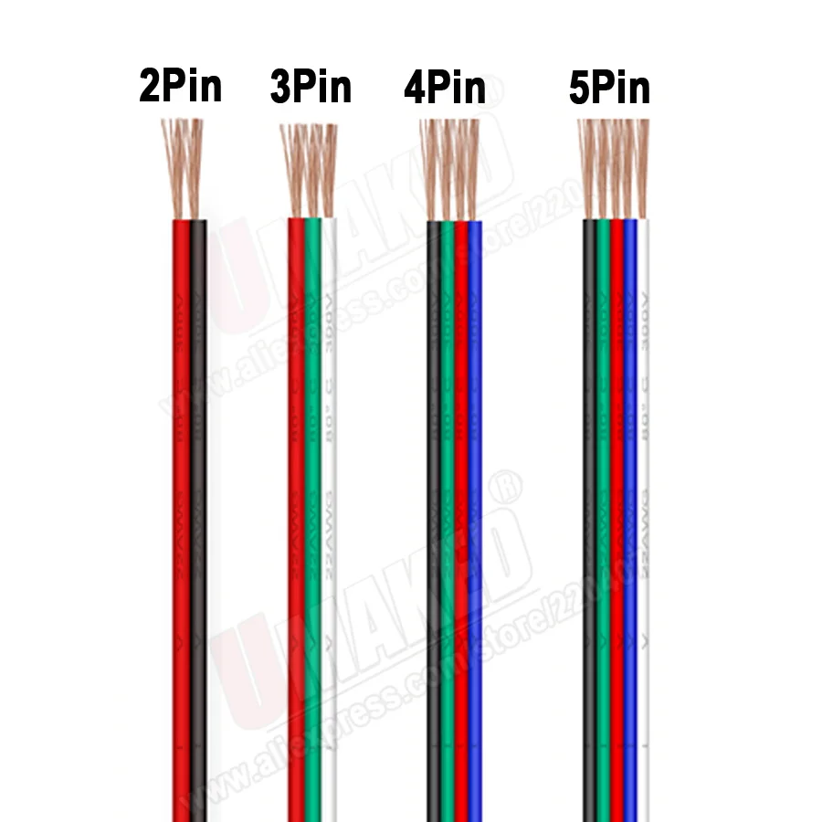 2/3/4/5 контактный луженый медный провод Удлинительный кабель 22AWG светодиодный