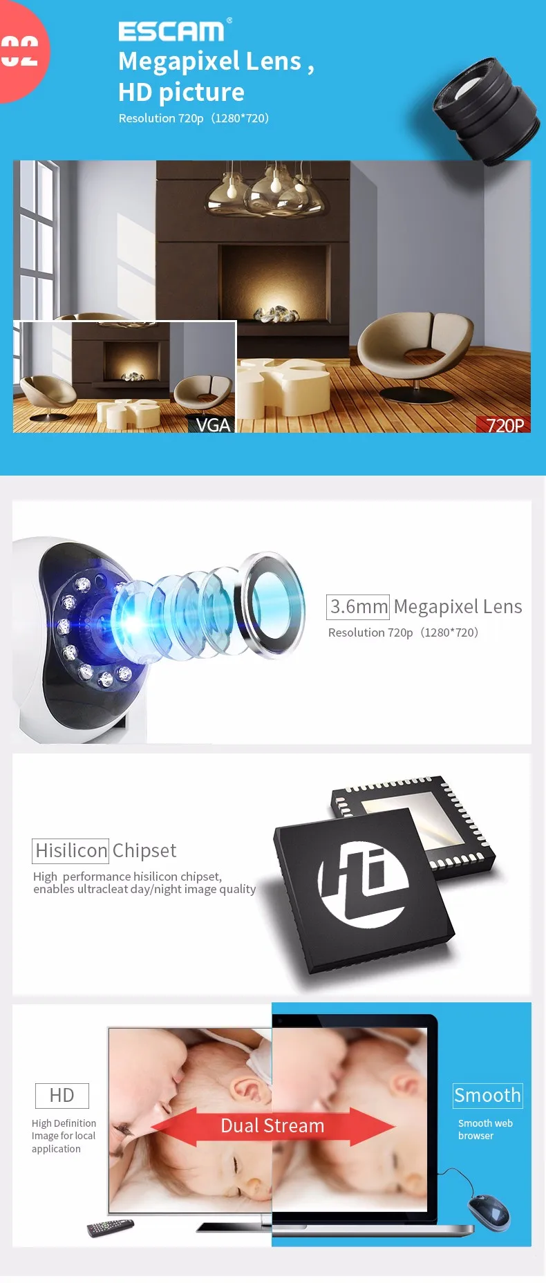 ESCAM QP002 P2P 720 P/1080 p wifi IR PTZ сетевая IP камера