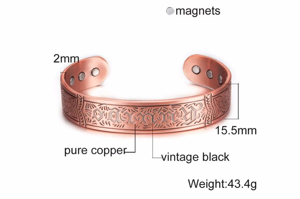 Vinterly Magnetic Pure Copper Bracelets Men Women Vintage Adjustable Wide Bracelets Bangles Health Energy Bracelet for Arthritis