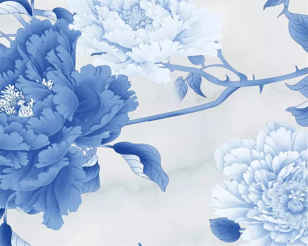 Beibehang Custom wallpaper Chinese Hand-painted pen Peony Birds and flowers Marble TV backdrop Home Decoration 3d | Обустройство дома