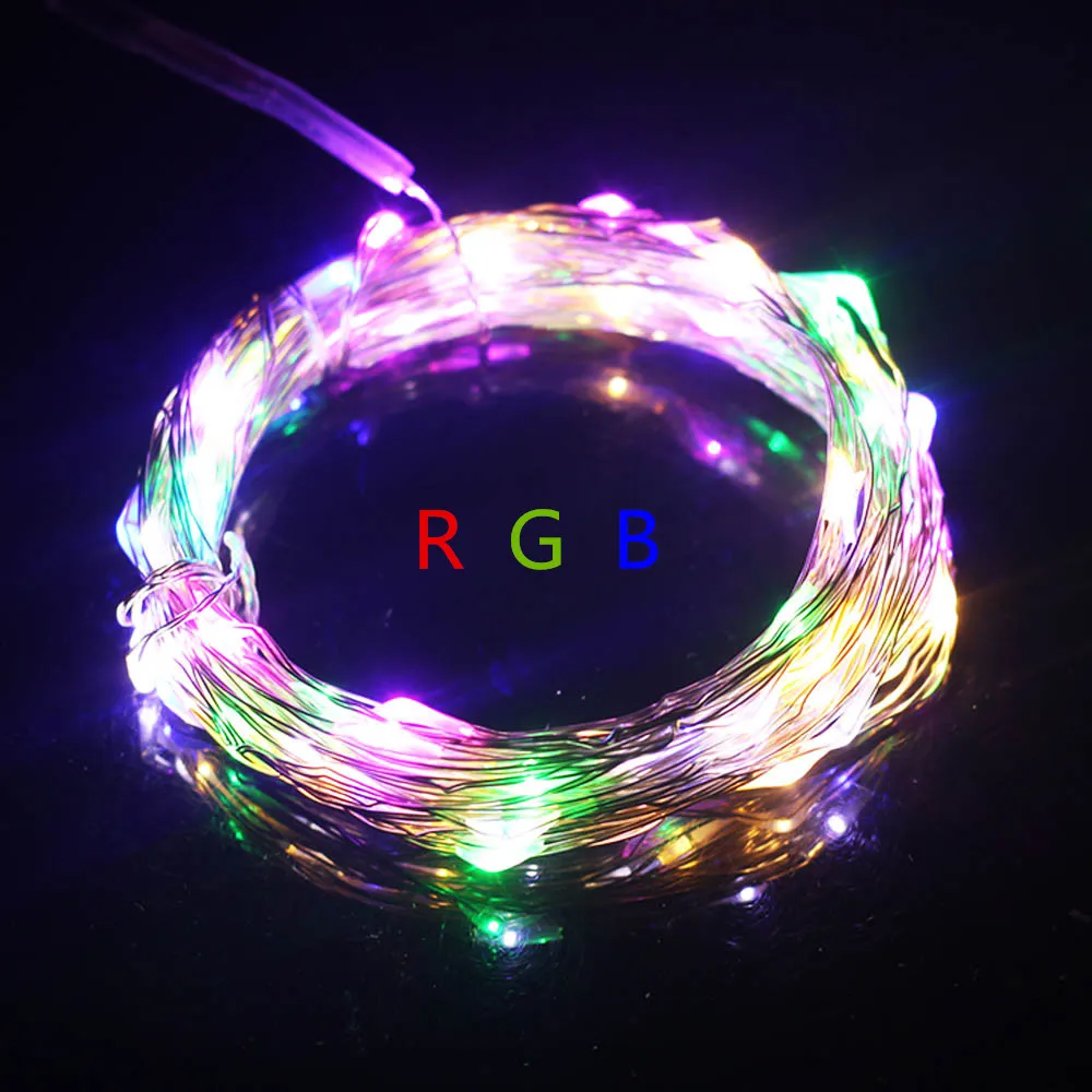 RGB 10 м 100 светодиодный Светодиодный гирлянды наружные рождественские сказочные огни теплый белый серебряный провод светодиодный Звездные огни DC 12 В Свадебные украшения - Испускаемый цвет: RGB