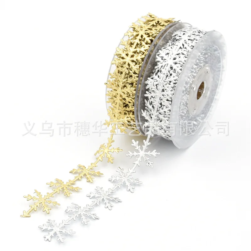 

1inch 25mm 10meters Ultrasonic Pressed Snowflake Ribbon Tape for Christmas Party Supplies Gift Decoration